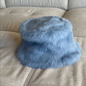 Blue rabbit fur youth bucket hat